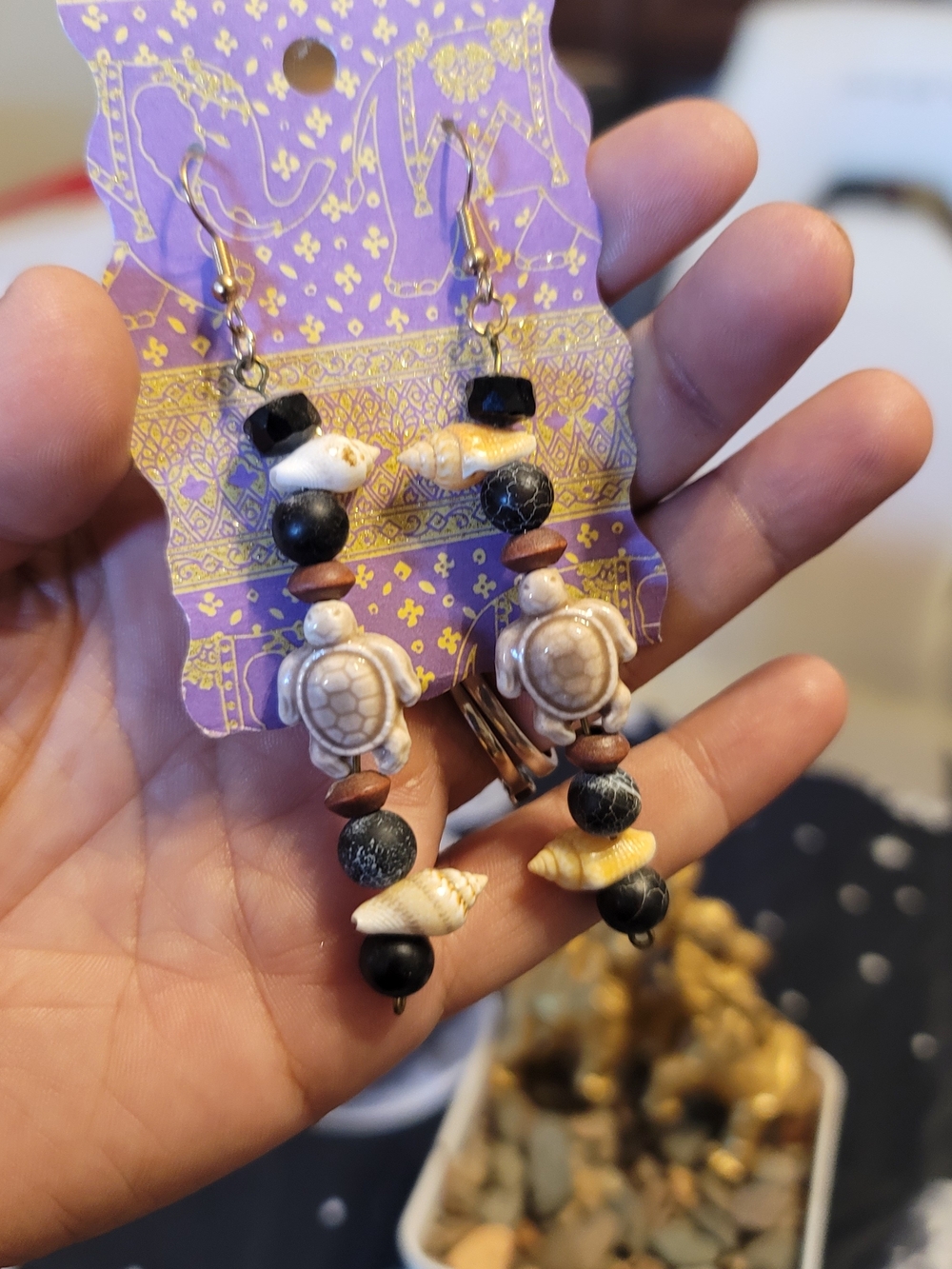 🔥3 For $20 Handcrafted Turtle & Shell Bead Drop Mulistone Earrings